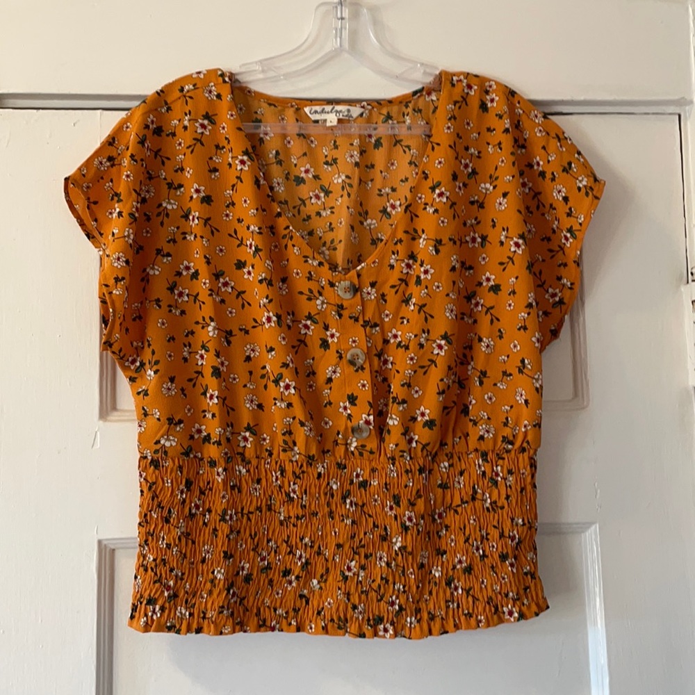 Indulge Mustard Floral Button-Down Blouse
